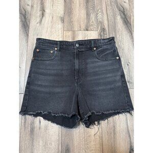 American Eagle Womens Black High-Waisted Stretch Denim Shorts With Frayed Hems S